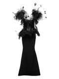 Ana Radu Feather Embellished Corset Maxi Dress — Black — Size S — Front View