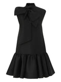Zimmermann Tie Neck Flared Mini Dress — Black/ Red — Size XS — Front View