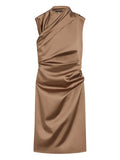 Max Mara Cantico Draped Midi Dress — Brown — Size XS — Front View