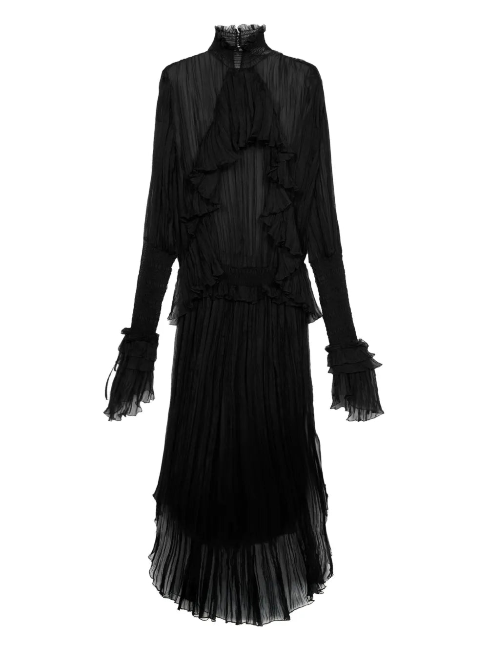 Blumarine Pleated Ruffled Maxi Dress — Black — Size XS — Front View