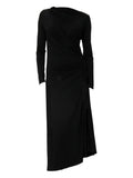 Viveh Nashira Draped Design Midi Dress — Black — Size XS — Front View
