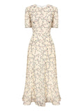Post Meridiem Puff Sleeve Floral Midi Dress — Red/ Yellow — Size XS — Front View