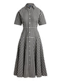 Polo Ralph Lauren Gingham Check Collared Midi Shirt Dress — Black/ Red — Size XS — Front View