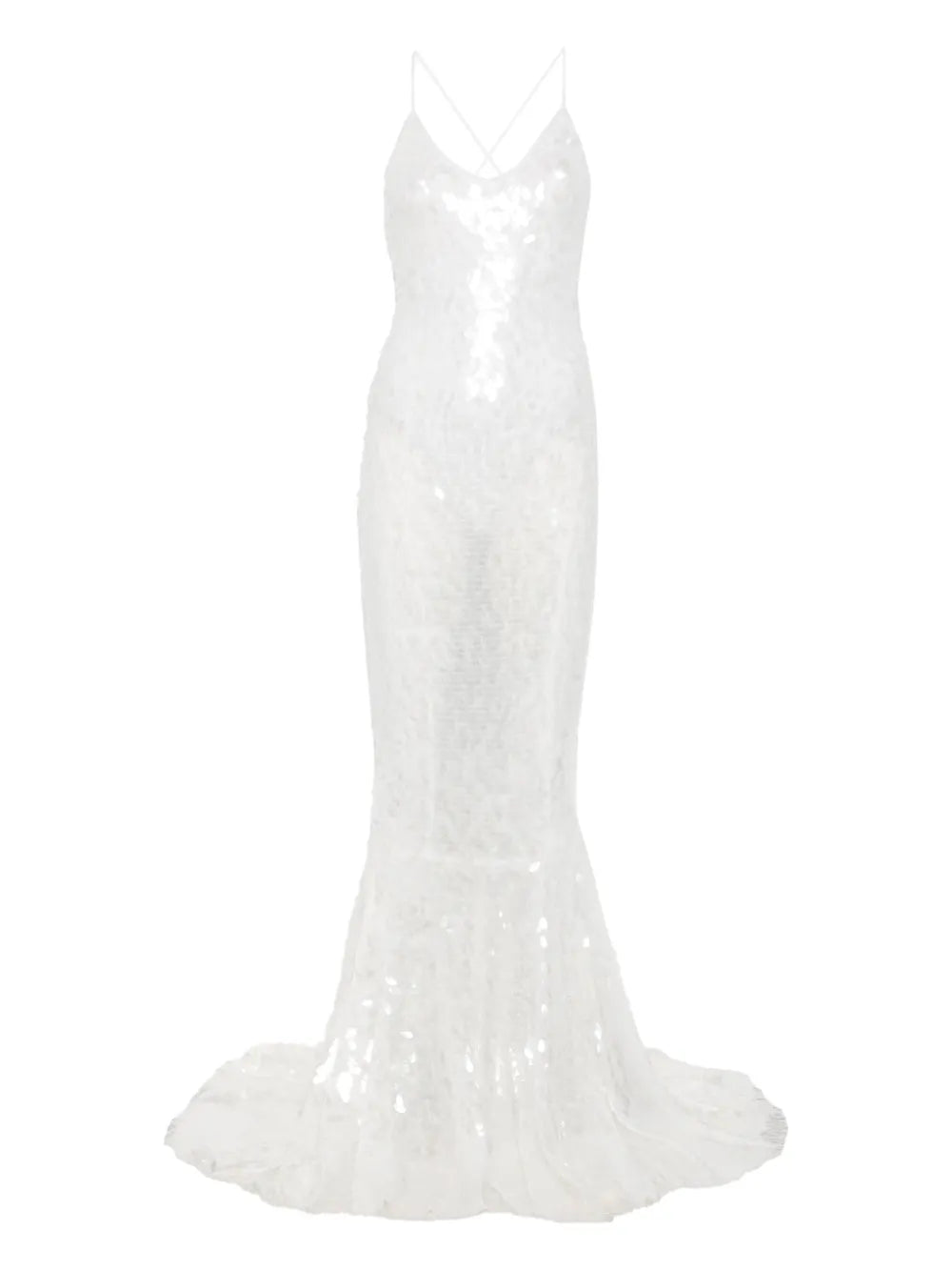Norma Kamali Fara Sequin Embellished Gown — White — Size XS — Front View
