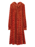 Burberry Long Sleeve Ruffled Midi Dress — Red — Size XS — Front View