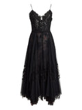 Ralph Lauren Collection Lace Embellished Tiered Maxi Dress — Black/ Red — Size S — Front View