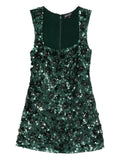 Retrofete Sadlyn Sequin Embellished Floral Mini Dress — Green — Size L — Front View