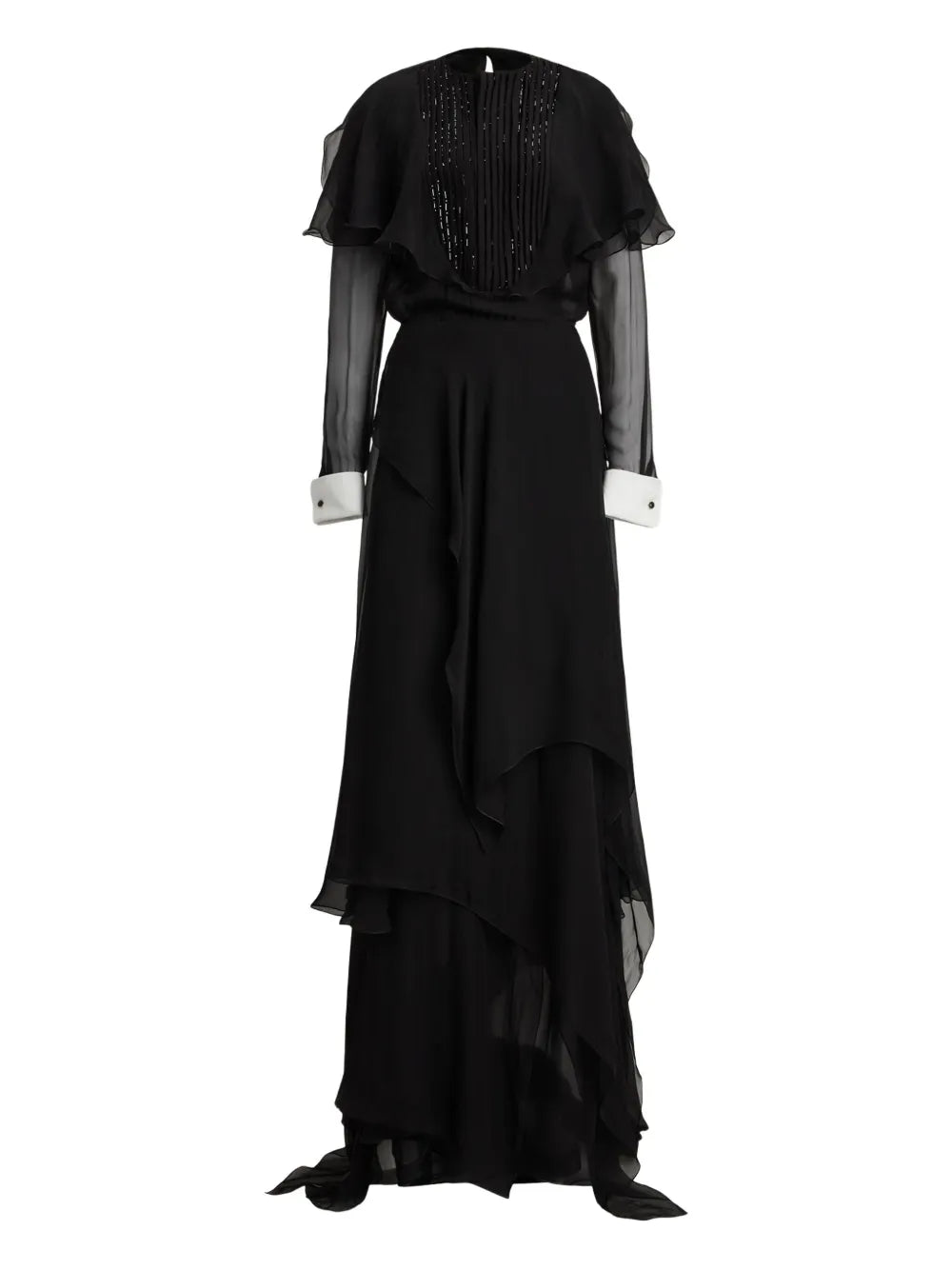 Ralph Lauren Collection Beaded Pleated Silk Maxi Gown — Black — Size XS — Front View