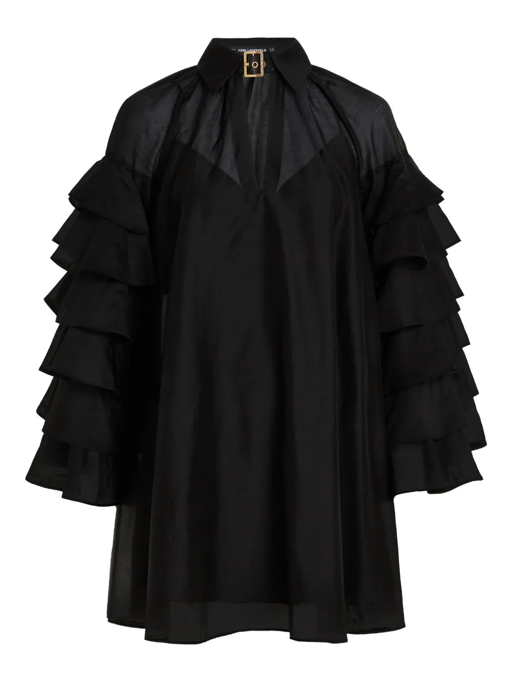 Karl Lagerfeld Ruffled Buckle Mini Dress — Black — Size S — Front View