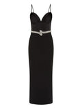 Rebecca Vallance Lilith Snake Belt Midi Dress — Black — Size S — Front View
