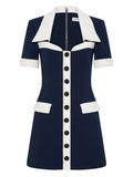 Rebecca Vallance Ula Button Fastening Mini Dress — Blue/ Navy — Size XS — Front View