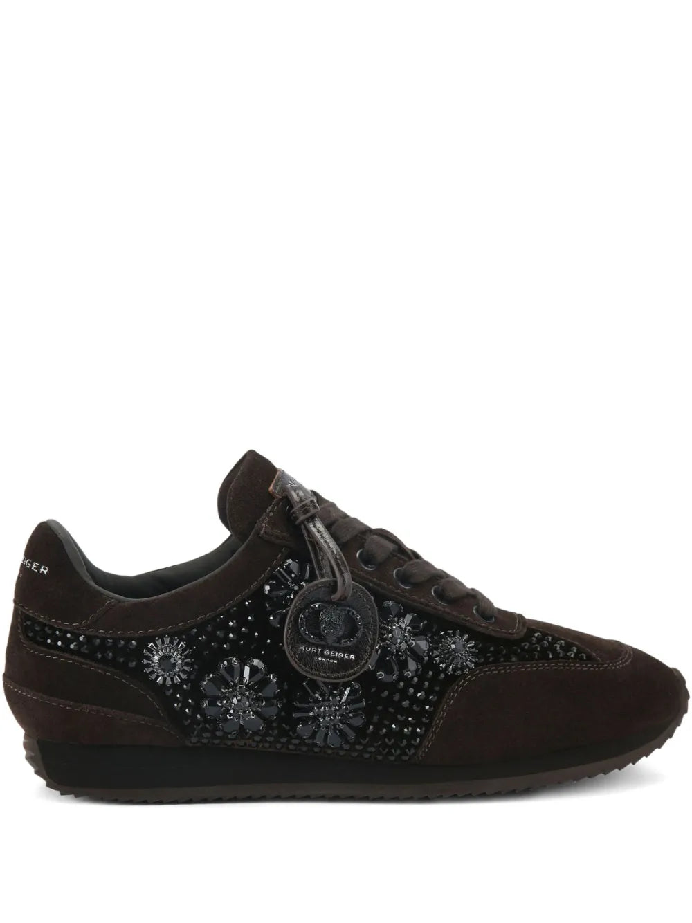 Kurt Geiger London Chelsea Jewel Tag — Dark Brown — Size US M 3.5 - US W 5 — Front View