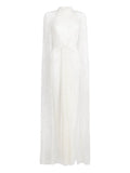 Jenny Packham Cairo Sequin Cape Maxi Dress — Red/ Ivory — Size S — Front View