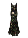 Roberto Cavalli Floral Print Gown — Black — Size XS — Front View