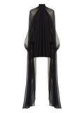 Taller Marmo Eterea High Neck Mini Dress — Black/ Red — Size S — Front View