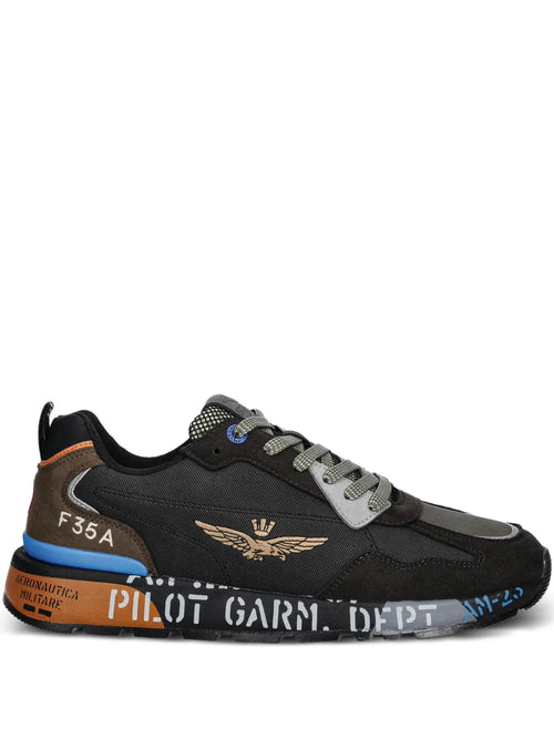 Aeronautica Militare Lettering-Print Sneakers — Black / Brown — Size US M 5.5 - US W 7 — Front View