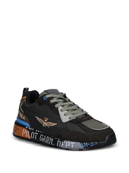 Aeronautica Militare Lettering-Print Sneakers — Black / Brown — Size US M 5.5 - US W 7 — Side View