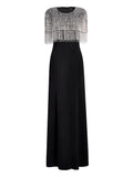 Jenny Packham Sabine Beaded Fringed Maxi Dress — Black — Size M — Front View