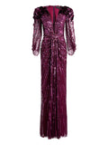Jenny Packham Xenia Sequin Embellished Maxi Dress — Red/ Purple — Size S — Front View