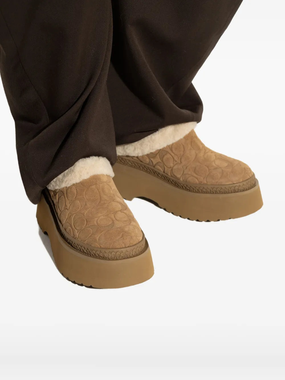 Coach Monogram Suede Mules — Light Brown — Size US M 3.5 - US W 5 — Detail View