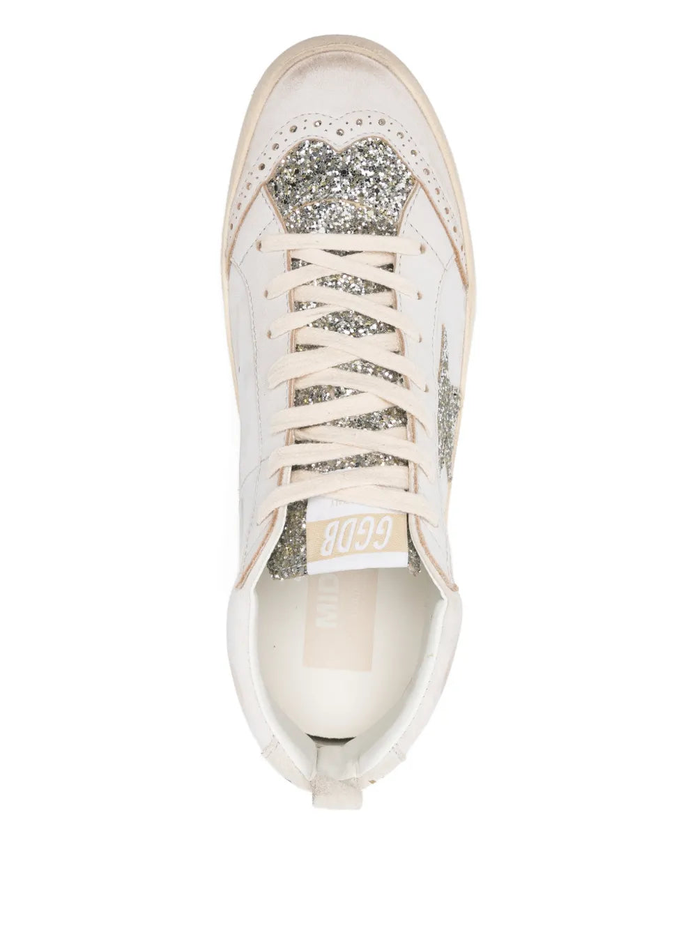 Golden Goose Mid Star Glitter-Star Round-Toe — Beige — Size US M 3.5 - US W 5 — Top View