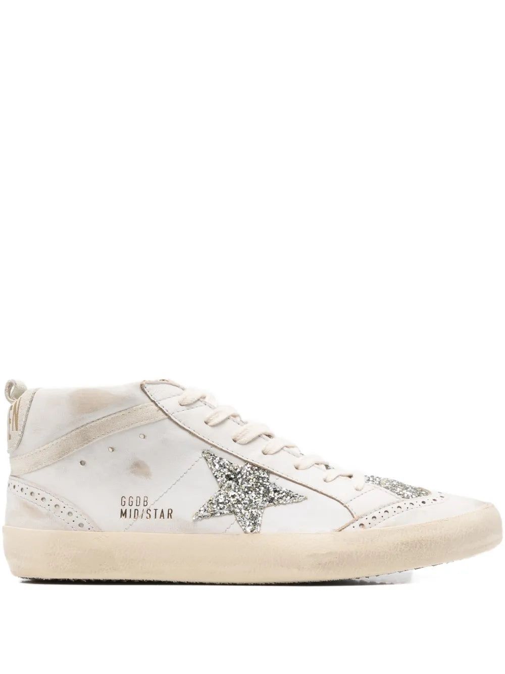 Golden Goose Mid Star Glitter-Star Round-Toe — Beige — Size US M 3.5 - US W 5 — Front View