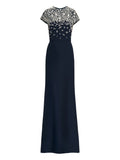 Oscar De La Renta Mosaic Pattern Embroidered Gown — Blue/ Navy/ Red — Size XS — Front View