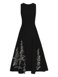 Oscar De La Renta Foxglove Sequin Embellished Dress — Black/ Red — Size XS — Front View