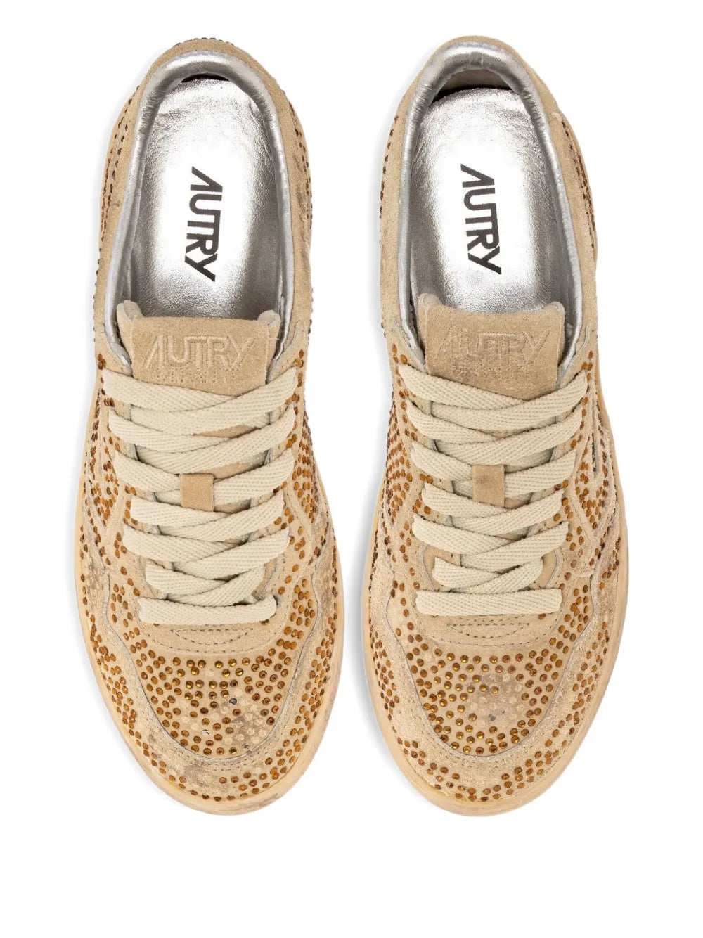 Autry Medalist Low Sue Strass — Cream — Size US M 3.5 - US W 5 — Top View