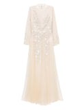 Saiid Kobeisy Embroidered Velvet Gown — Taupe/ Red — Size S — Front View