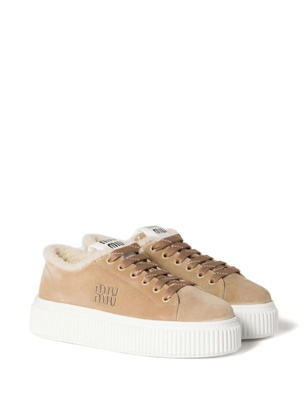 Miu Miu Logo-Embroidered Suede — Beige — Size US M 3.5 - US W 5 — Front View