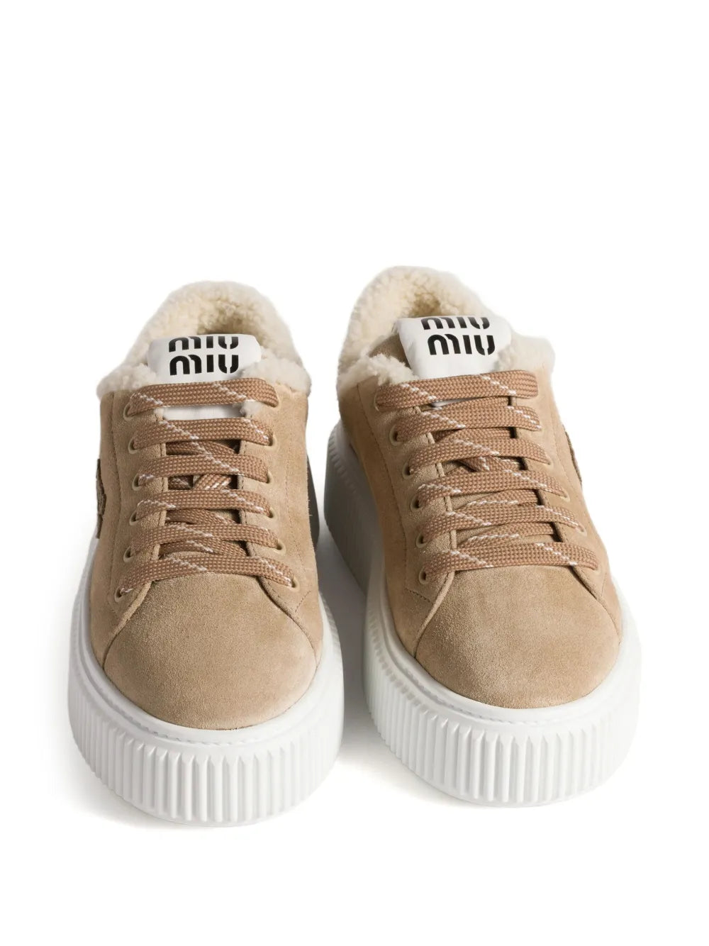 Miu Miu Logo-Embroidered Suede — Beige — Size US M 3.5 - US W 5 — Top View