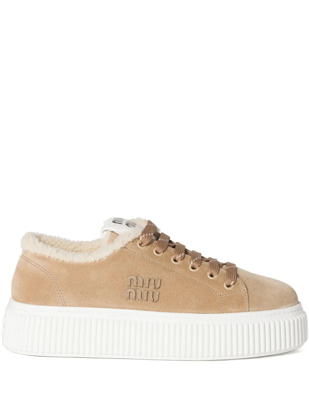 Miu Miu Logo-Embroidered Suede — Beige — Size US M 3.5 - US W 5 — Side View