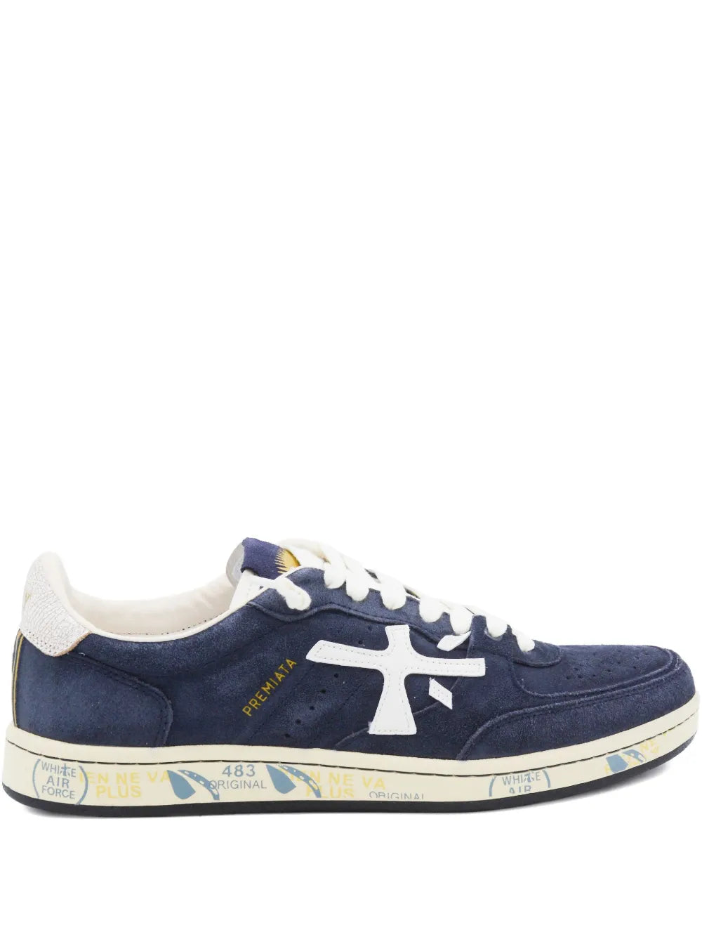 Premiata Basket Clay 7708 Suede Lace-Up — Blue — Size US M 3.5 - US W 5 — Front View