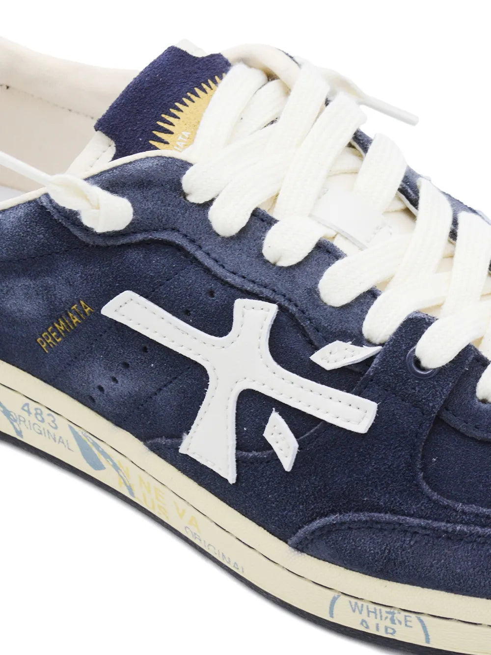 Premiata Basket Clay 7708 Suede Lace-Up — Blue — Size US M 3.5 - US W 5 — Back View