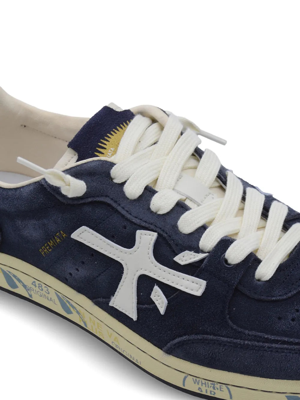 Premiata Basket Clay 7708 Suede Lace-Up — Blue — Size US M 3.5 - US W 5 — Side View