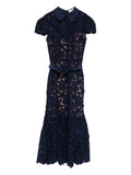 Self Portrait Guipure Lace Midi Dress — Blue — Size XS — Front View