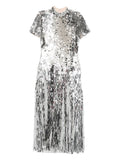 Self Portrait Sequin Midi Dress — Silver — Size XS — Front View