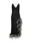 Oseree Lumiere Plumage Asymmetric Dress — Black — Size S — Front View