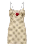 Oseree Lumiere Rose Pois Mini Dress — Beige/ Black — Size XS — Front View