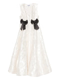 Ganni Bow V Neck Midi Dress — White — Size XS — Front View