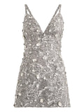 Dolce Gabbana Floral Jacquard Mini Dress — Silver — Size XS — Front View