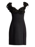 Tadashi Shoji Sone Floral Lace Dress — Black — Size XS — Front View