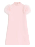 Valentino Garavani Crepe Couture Feathers Detail Mini Dress — Pink — Size XS — Front View