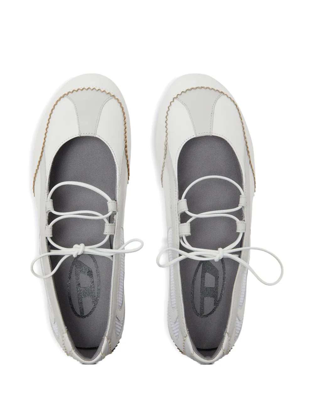 Diesel D-Mile Leather Flats — White — Size US M 3.5 - US W 5 — Top View