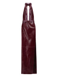 The New Arrivals Ilkyaz Ozel Nessa Halterneck Leather Maxi Dress — Red — Size S — Front View