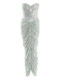Ana Radu Sequin Embellishment Ruched Midi Dress — Silver — Size S — Front View