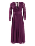 Ana Radu Long Sleeve Pleated Midi Dress — Purple — Size S — Front View