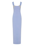 Rachel Gilbert Malia Embellished Square Neck Maxi Gown — Blue — Size XS — Front View