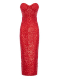 Cuanna Karlie Sequin Embellishment Midi Dress — Red — Size S — Front View